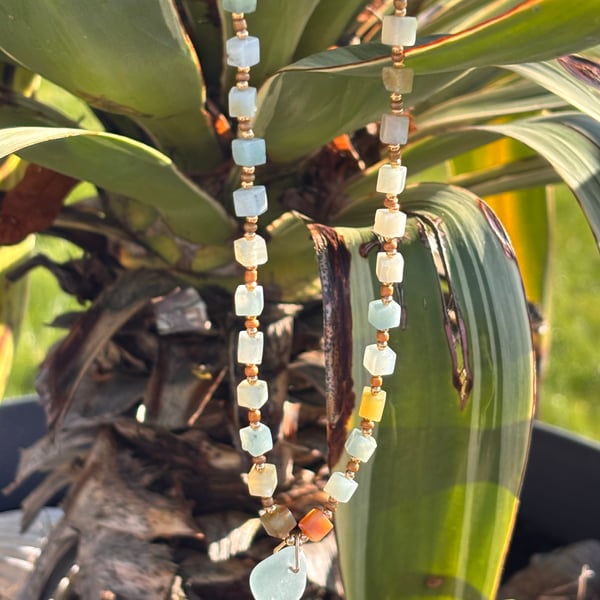 Necklace - Seaglass, Amazonite and seed beads Ref R12