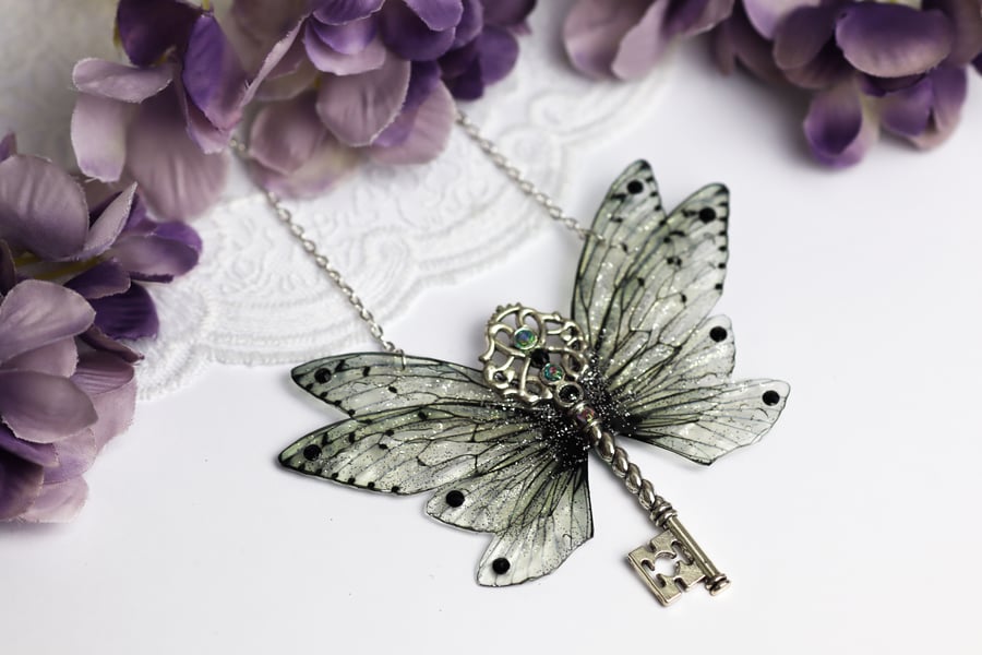 Fairy Wing Key Necklace Gothic Black Fairycore Cottagecore Boho Fairy Gift