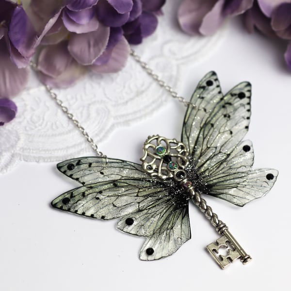 Fairy Wing Key Necklace Gothic Black Fairycore Cottagecore Boho Fairy Gift