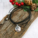 Silver Nugget Necklace or Wrap Bracelet on Waxed Cord with Copper Accents