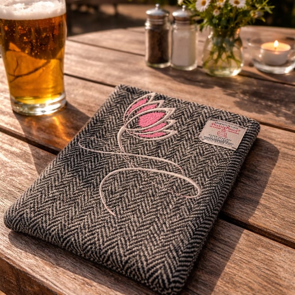Small Table or Large iPhone Sleeve in Harris Tweed with Embroidery