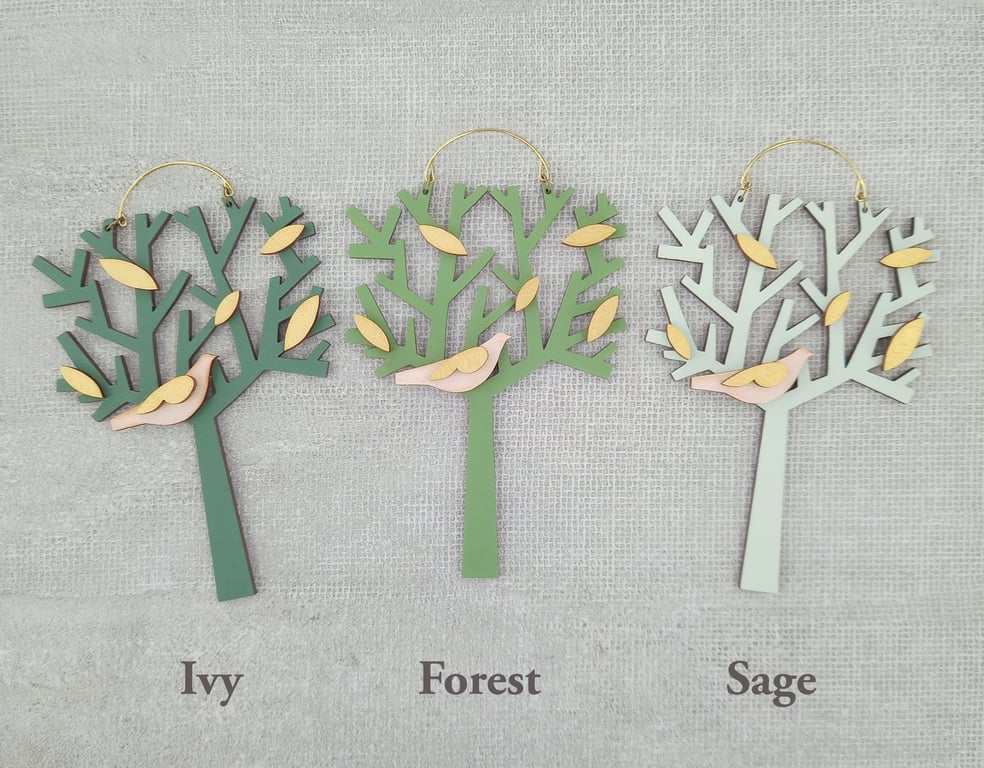 Bird in a Tree Decoration, Hanging Decoration, Keepsake Wooden Decoration