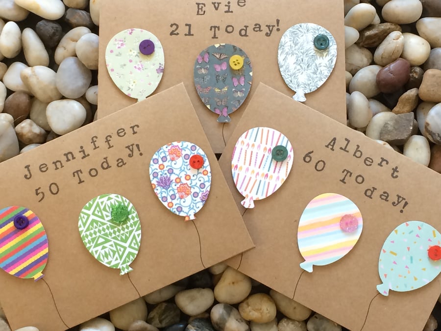 Personalised Balloon Birthday Card, Handmade Birthday Card