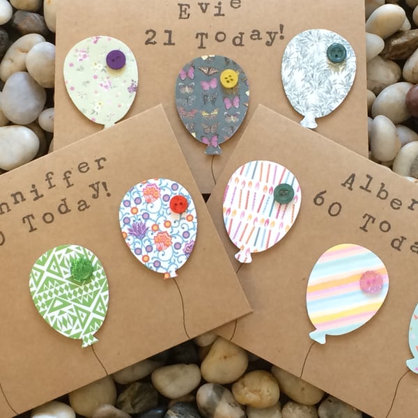 Personalised Balloon Birthday Card, Handmade Birthday Card