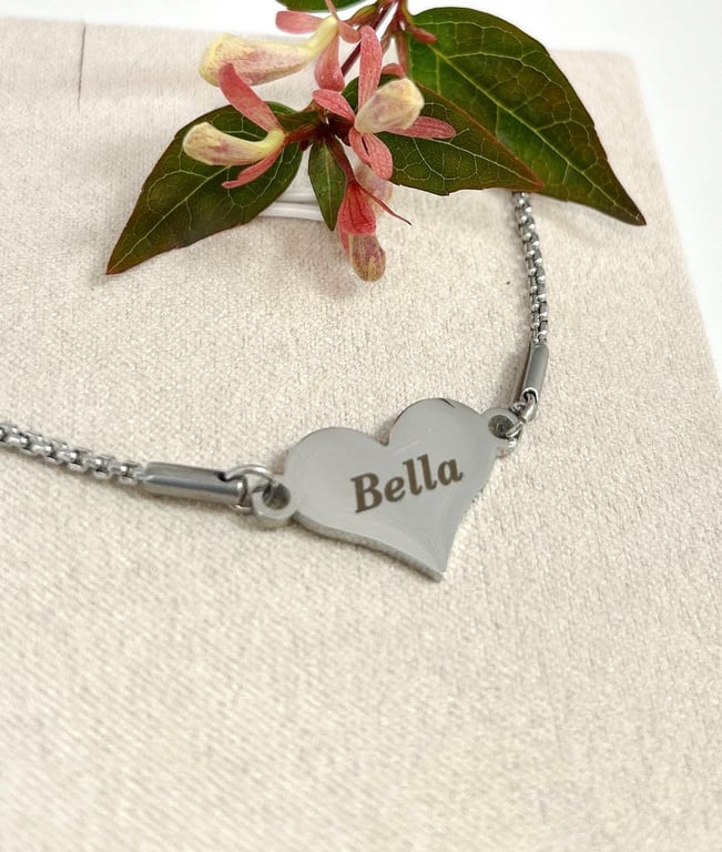 Name & Heart Bracelet Personalised Jewellery Gifts for Her Birthday Gift 