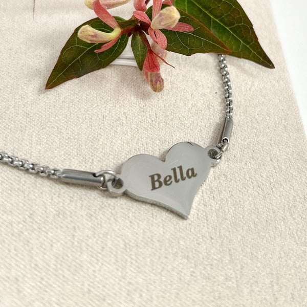 Name & Heart Bracelet Personalised Jewellery Gifts for Her Birthday Gift 