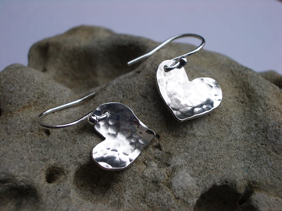 Sterling silver hammered heart earrings