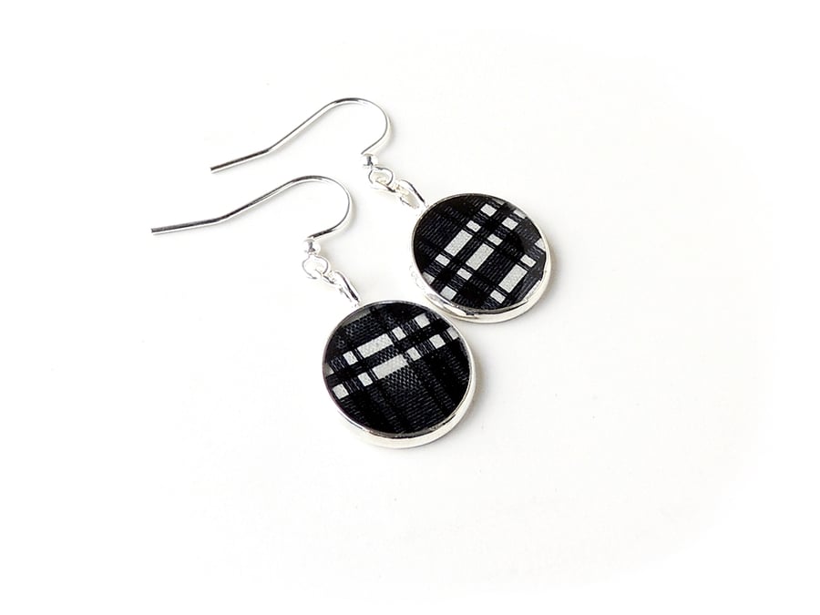 Black Check Earrings, Free UK Postage - SALE  (2159)