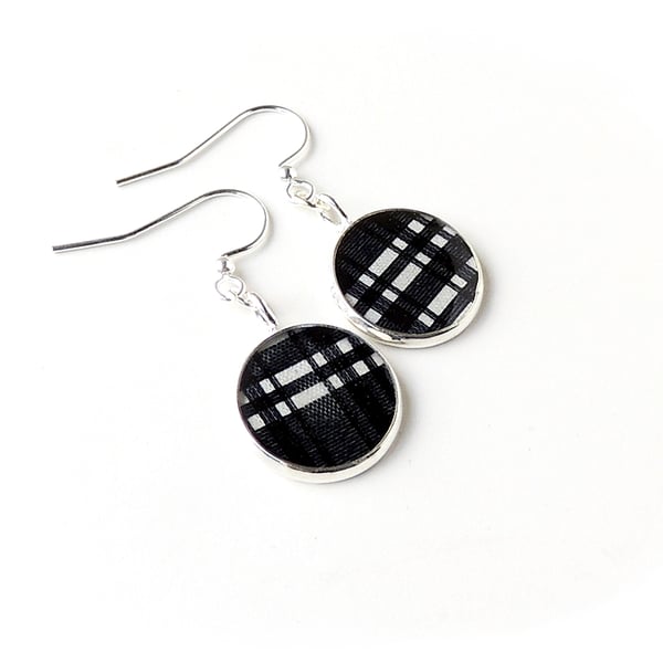 Black Check Earrings, Free UK Postage - SALE  (2159)