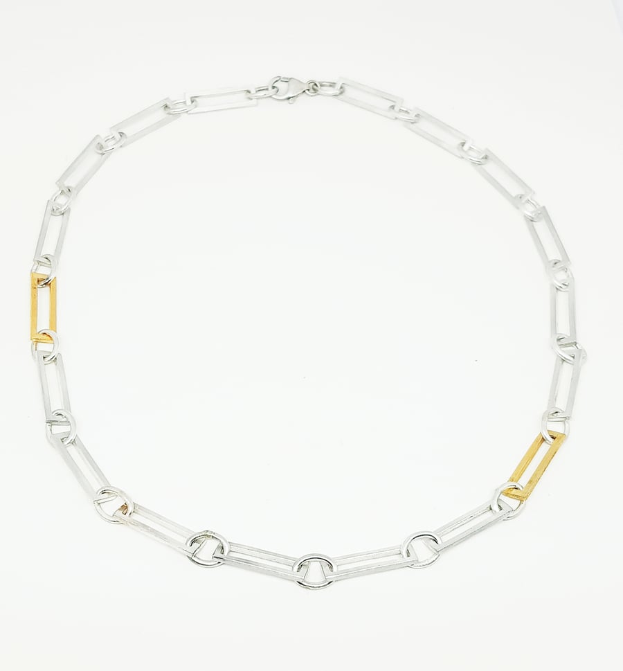 Elena by Fedha - geometric sterling silver and vermeil chain necklace