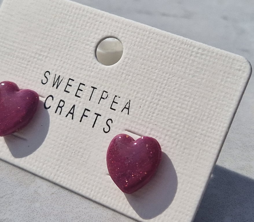 Pink Love heart Studs