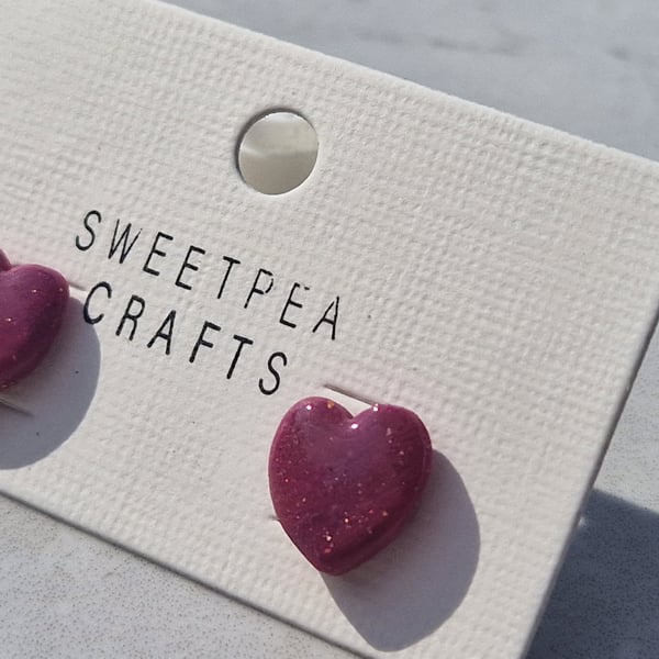 Pink Love heart Studs