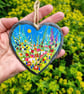 Floral Hand-painted Slate Heart Hanger by Jackie Reynolds