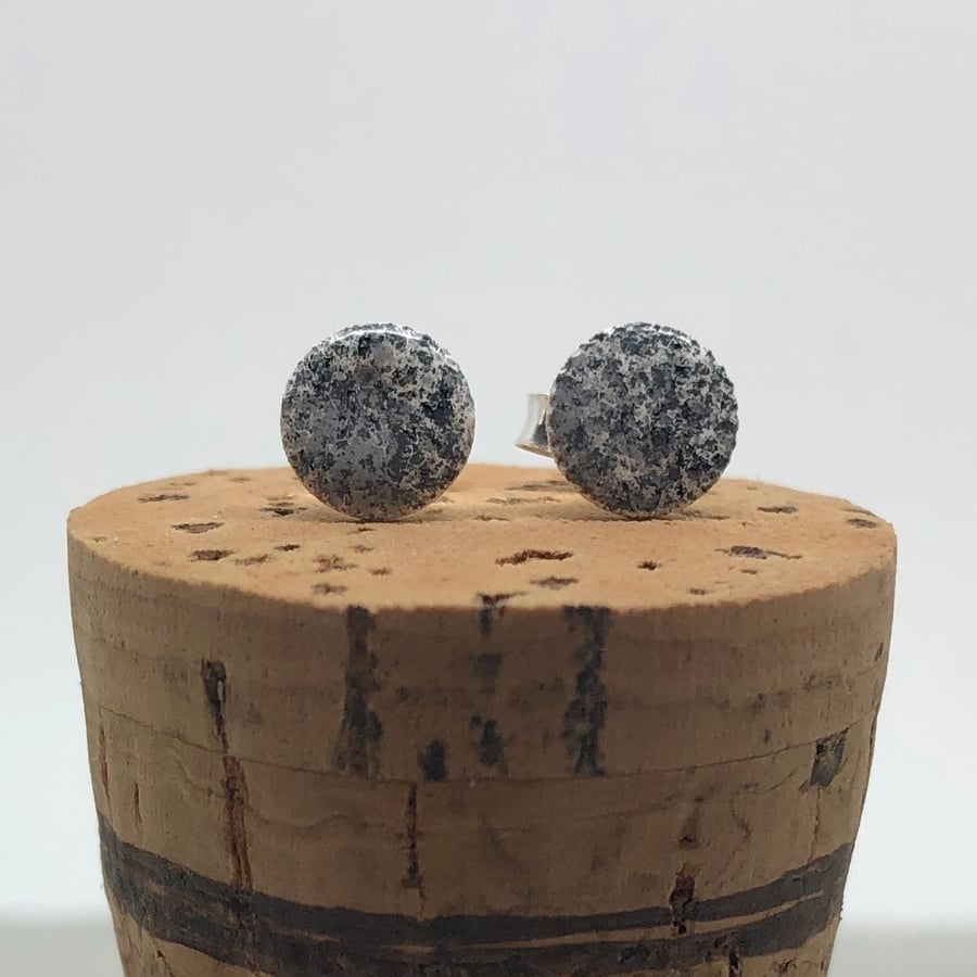 Sterling Silver Hand Enamelled Stud Earrings. Black & white stud earrings. 