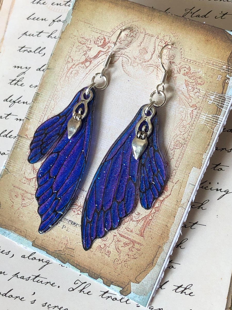 Purple Goddess Double Fairy Wing Earrings Sterling Silver