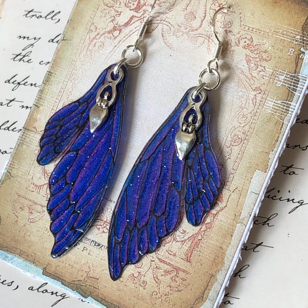 Purple Goddess Double Fairy Wing Earrings Sterling Silver