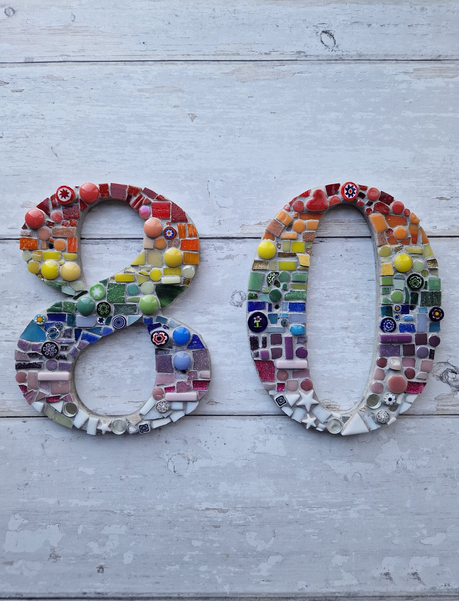 Number 80 Door Number, Rainbow Door Number, No.80, 80, mosaic door no. house no,