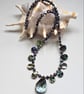 Designer Natural Abolone Shell & Peacock Freshwater Pearl Necklace  - Image 3