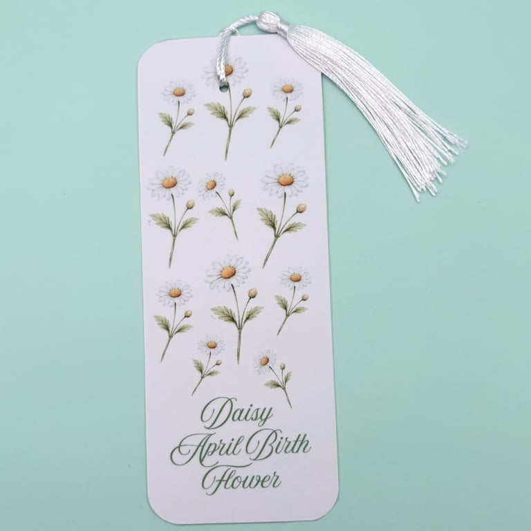 Daisy April Birth Flower Bookmark - Laminated Floral Bookmark with Tassel