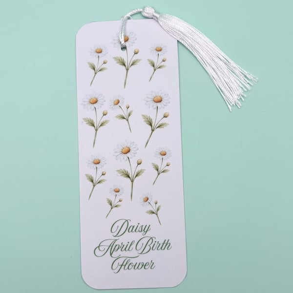 Daisy April Birth Flower Bookmark - Laminated Floral Bookmark with Tassel