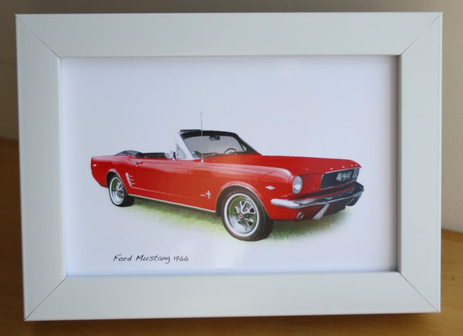 Ford Mustang 3.7L 1966  - 4x6", A4 or A3 Print in a Black or White frame