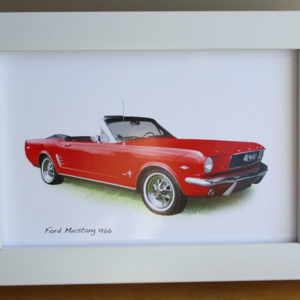Ford Mustang 3.7L 1966  - 4x6", A4 or A3 Print in a Black or White frame