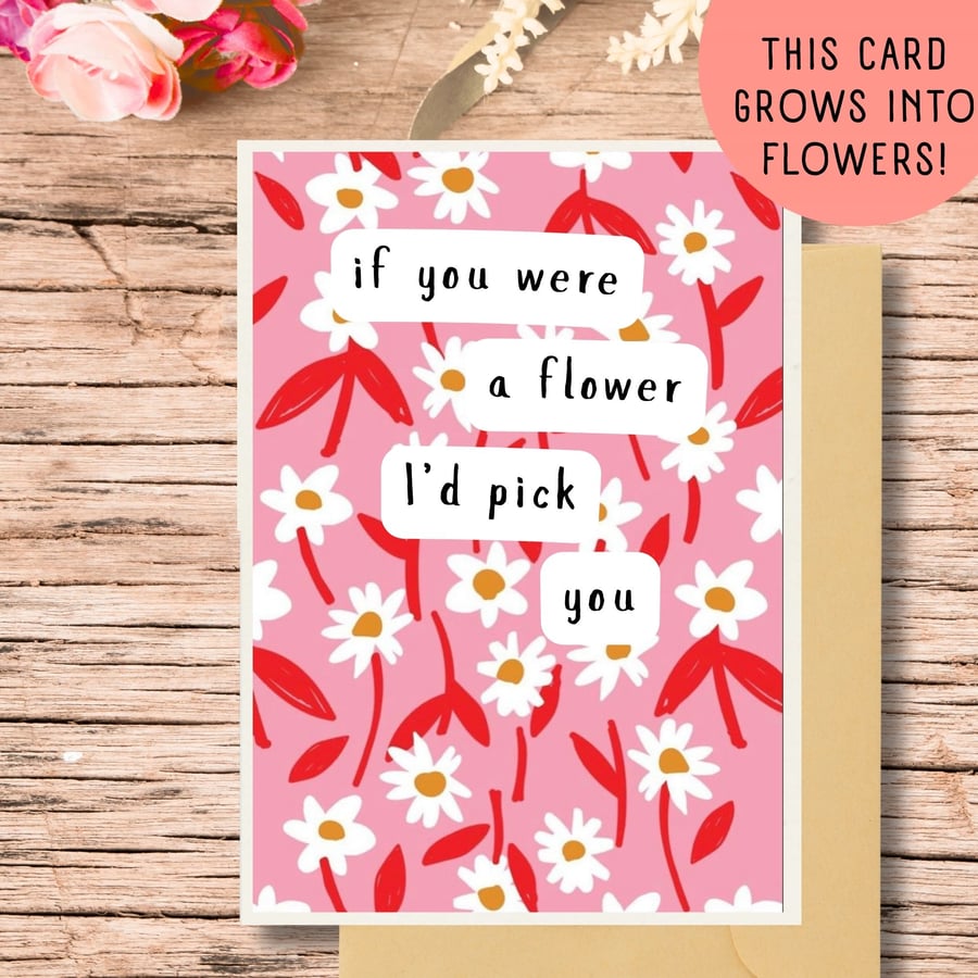 Plantable valentines Card, Seed Paper Card, Handmade