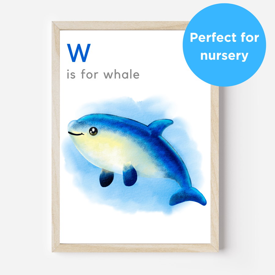 Blue Whale Nursery Wall Art Gift for Baby Little Boy Girl