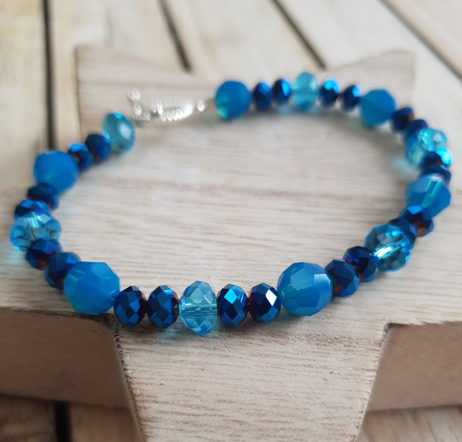 Beaded Bracelet Metallic Blue Mix Swarovski Folksy