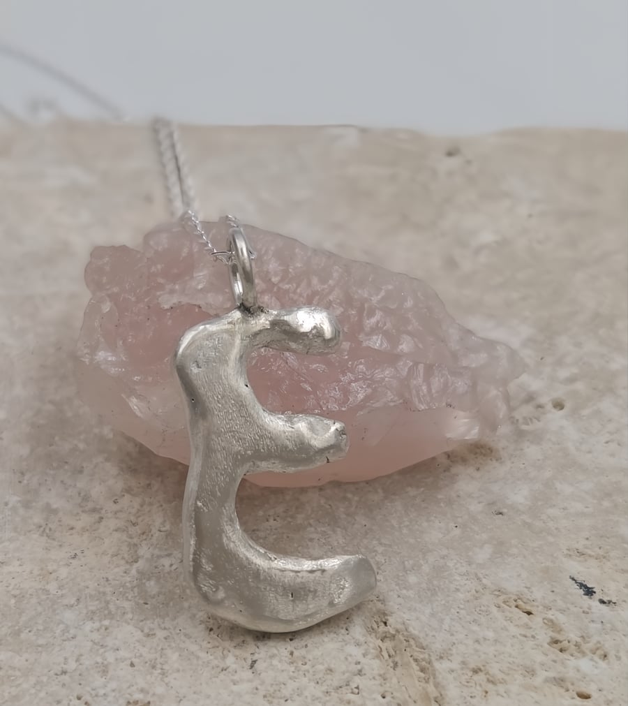 Molten Sterling Silver 'E' Pendant Necklace