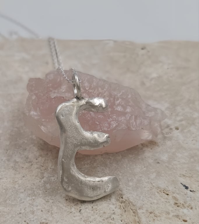 Molten Sterling Silver 'E' Pendant Necklace