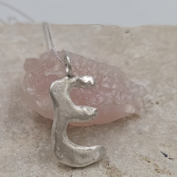 Molten Sterling Silver 'E' Pendant Necklace