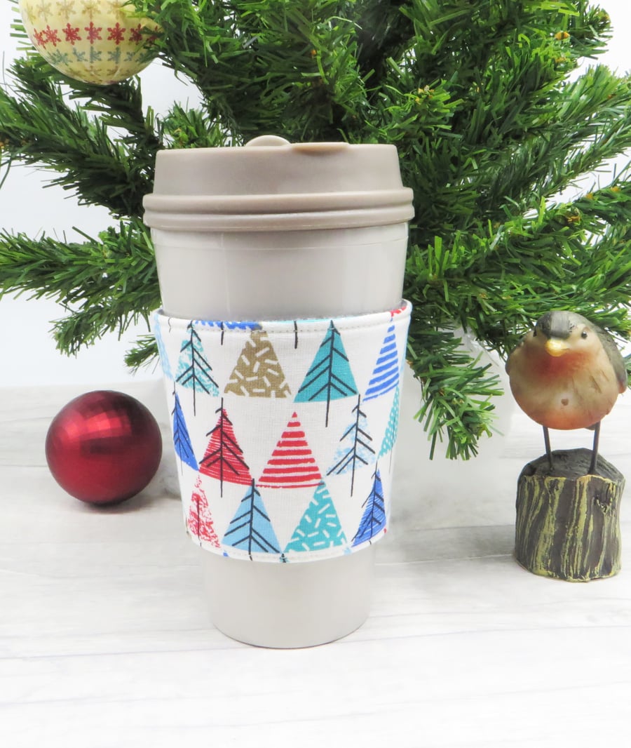 Cup Cosy Sleeve in Christmas Fabric, Reversible and Reusable Cup Holder,