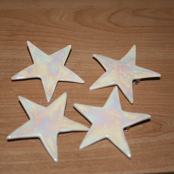 Handmade White & mother of pearl ceramic star brooch