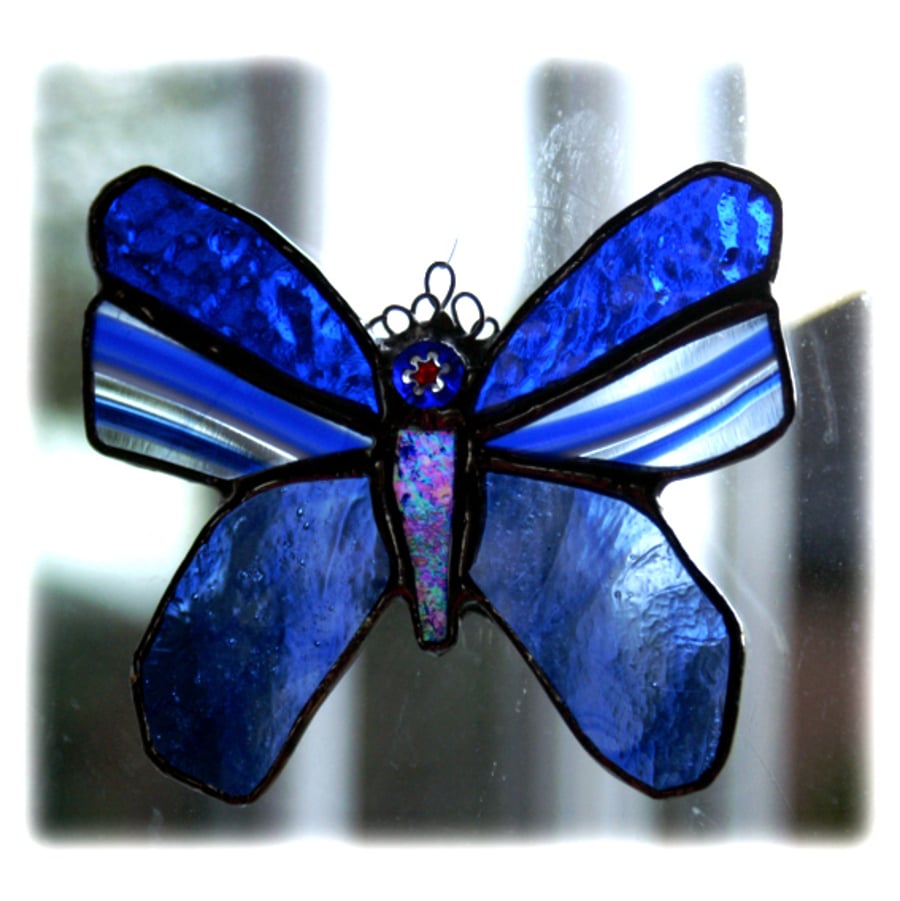 Butterfly Stained Glass Suncatcher Blue