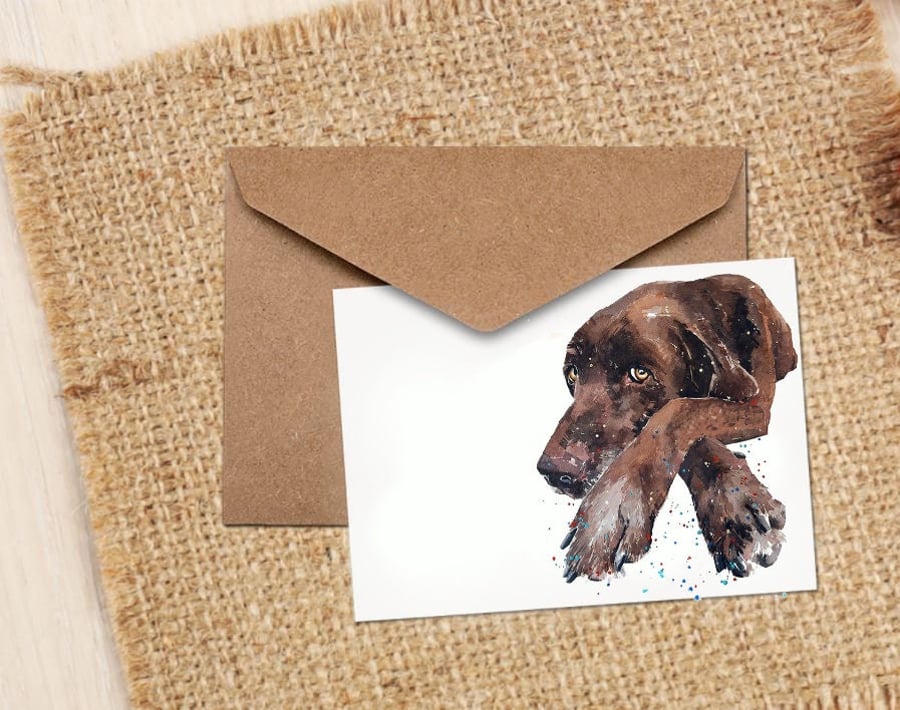 Chocolate Labrador Watercolour Art NoteGreeting Card - Labrador Greeting card,La
