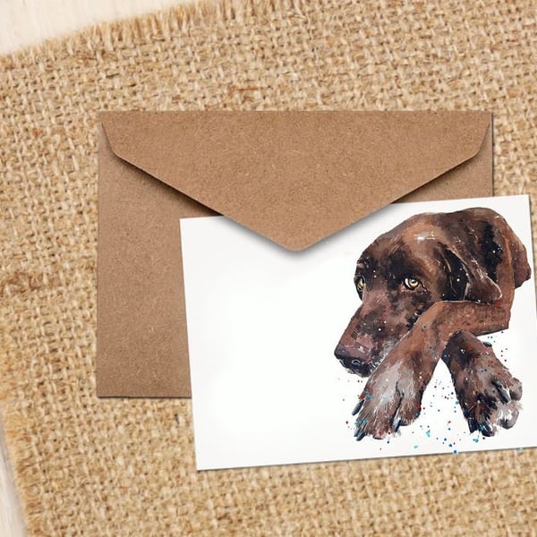 Chocolate Labrador Watercolour Art NoteGreeting Card - Labrador Greeting card,La