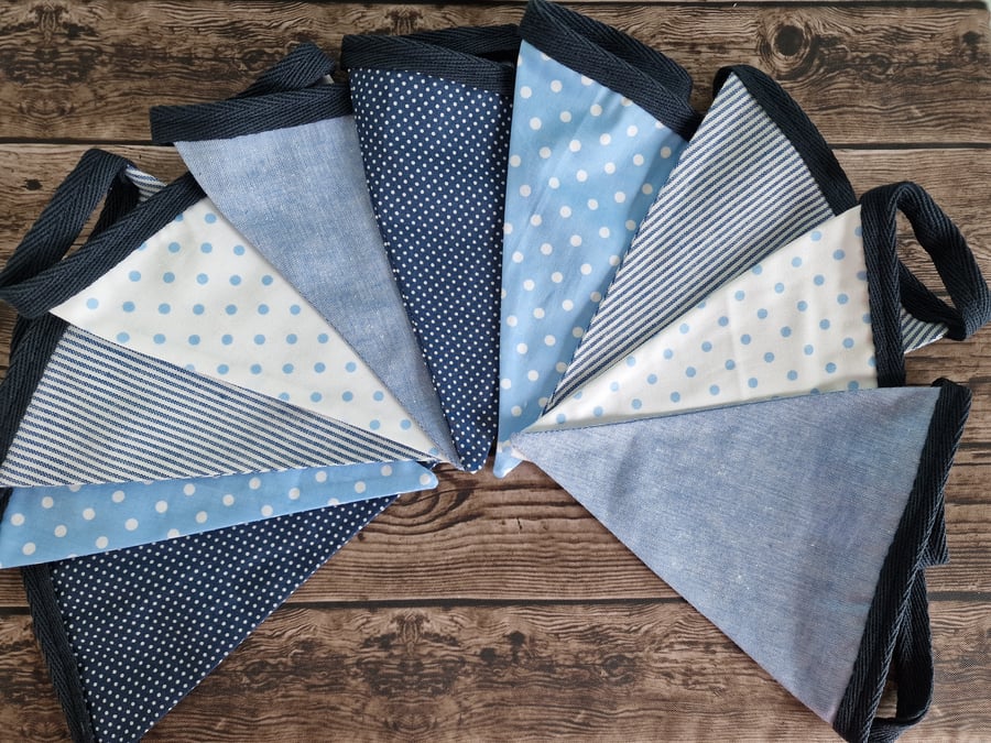 Navy Blue Double sided handmade fabric bunting