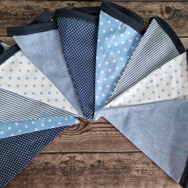 Navy Blue Double sided handmade fabric bunting