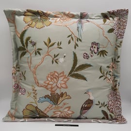 Green floral embroidered flange cushion 16"