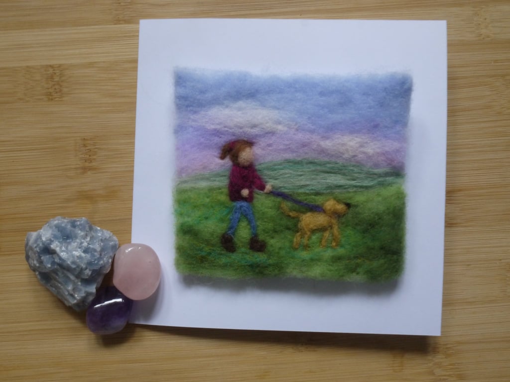 Needle felted Woman's best friend greetings card