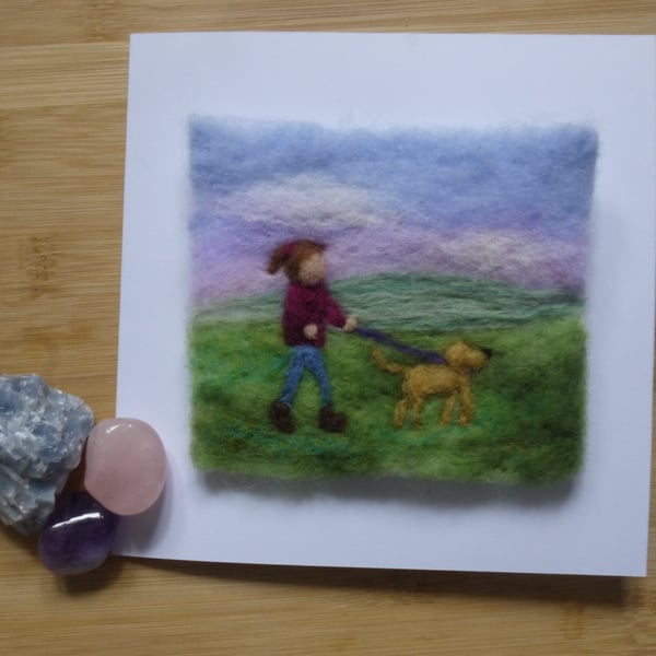 Needle felted Woman's best friend greetings card