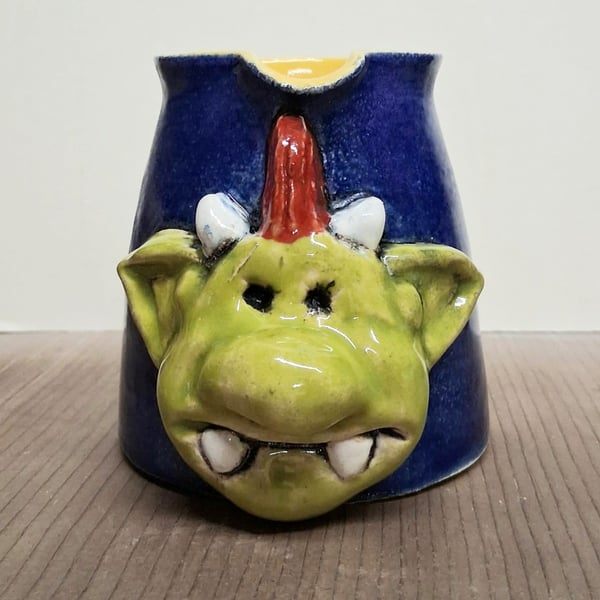 Fungus Ceramic Jug,Purple and Saffron Yellow Glazed.