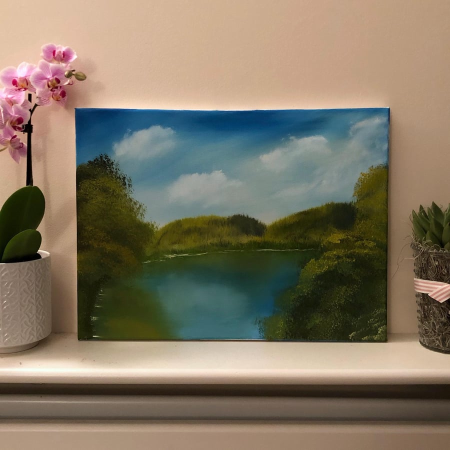 Original Landscape Oil painting on Canvas in Bob Ross Style Wall Art Home Decor