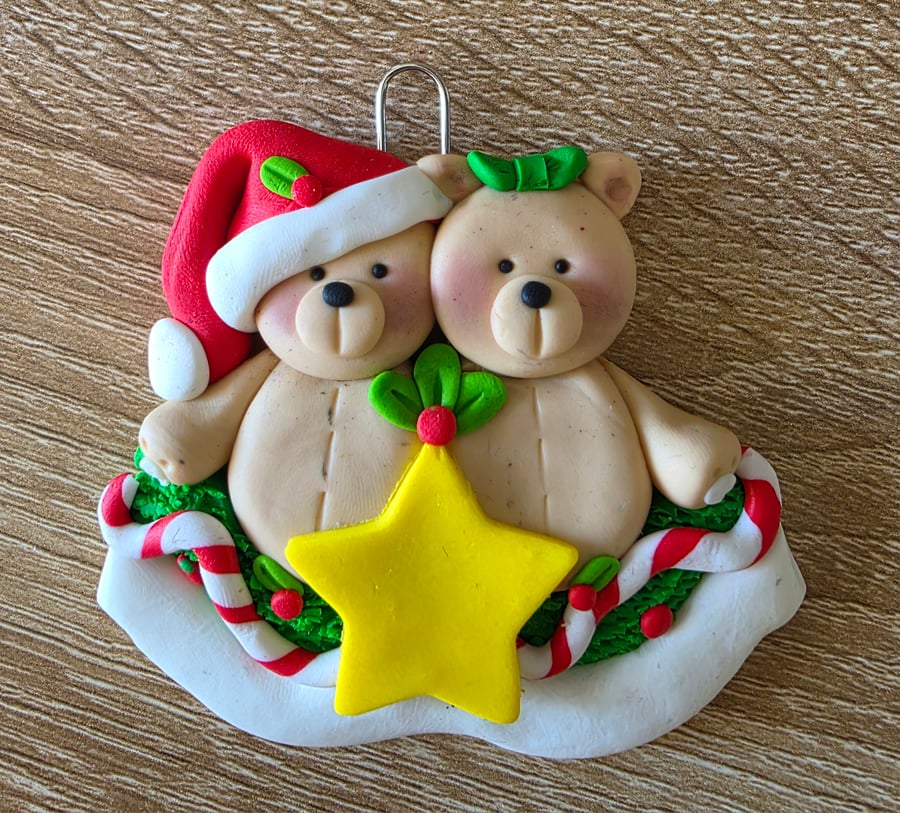 Personalised Teddy Bear Couple Christmas Tree Ornament