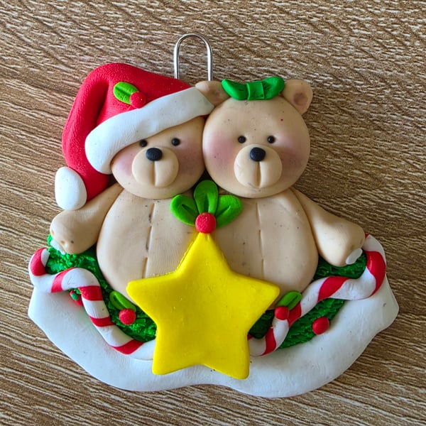 Personalised Teddy Bear Couple Christmas Tree Ornament