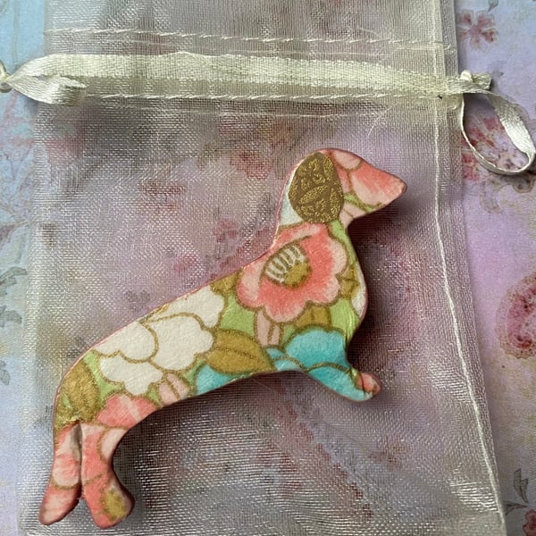 Dachshund Sausage Dog Wooden Brooch