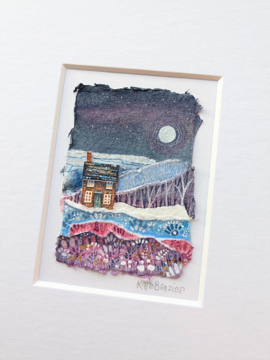 Moonstruck Cottage - Original miniature collage. A5 Mounted