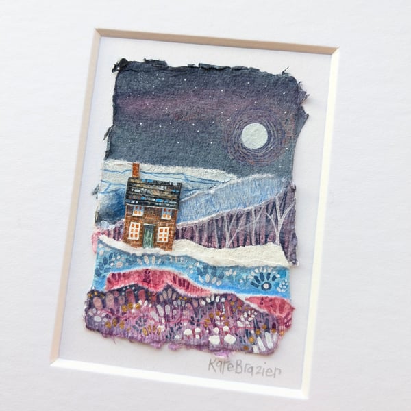 Moonstruck Cottage - Original miniature collage. A5 Mounted