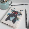 freehand embroidered zombie cat notebook - black cat